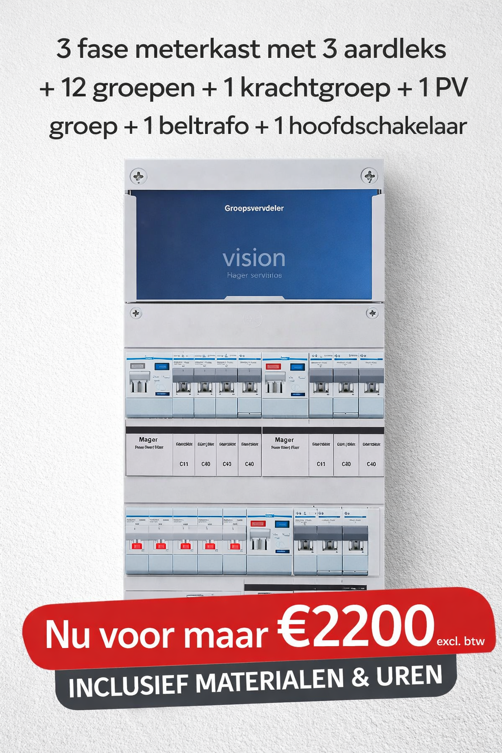 3-Fase Meterkast Compleet (Hager) – Actie €2200 excl. btw
